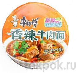 Лапша со вкусом пряной острой говядины Kang Shi Fu Hot Beef Noodle, 112 гр.