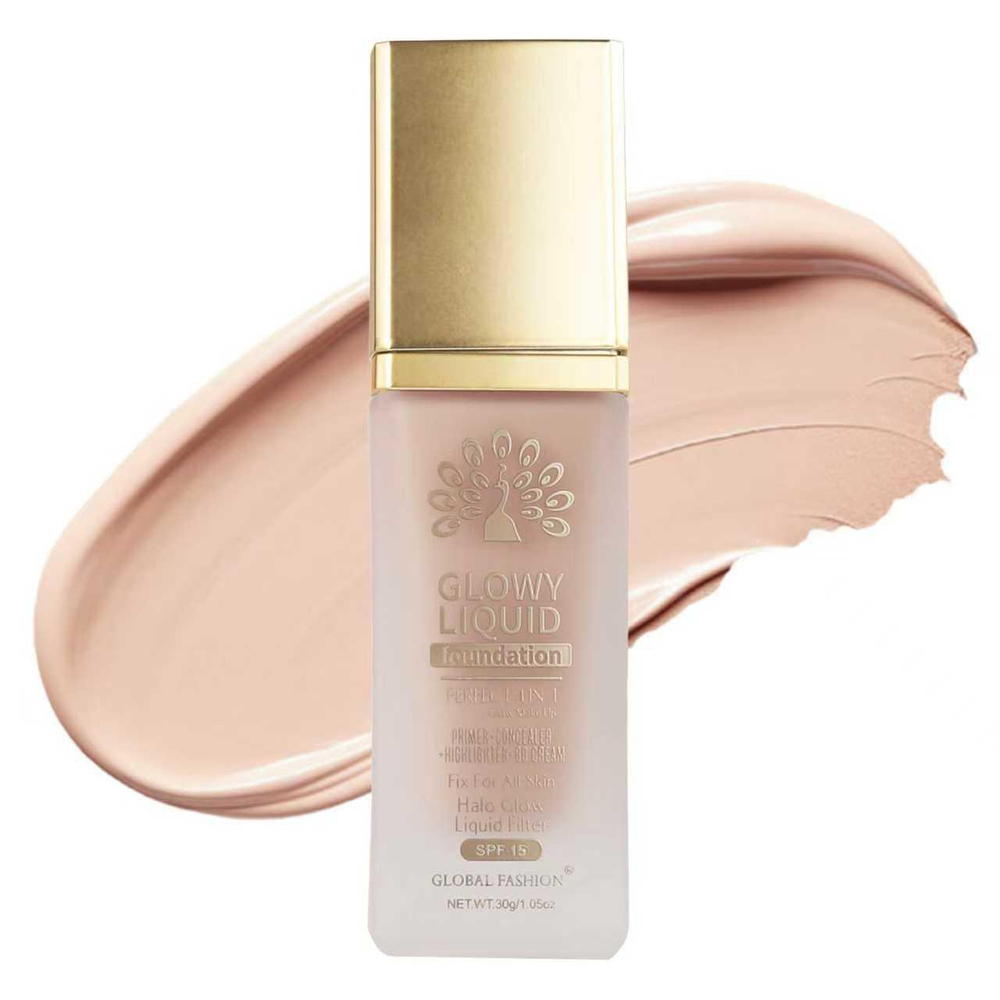 Тональная основа Global Fashion, Glowy Liquid Foundation 4in1:Primer+Concealer+Highlighter+BB cream, SPF 15, 34