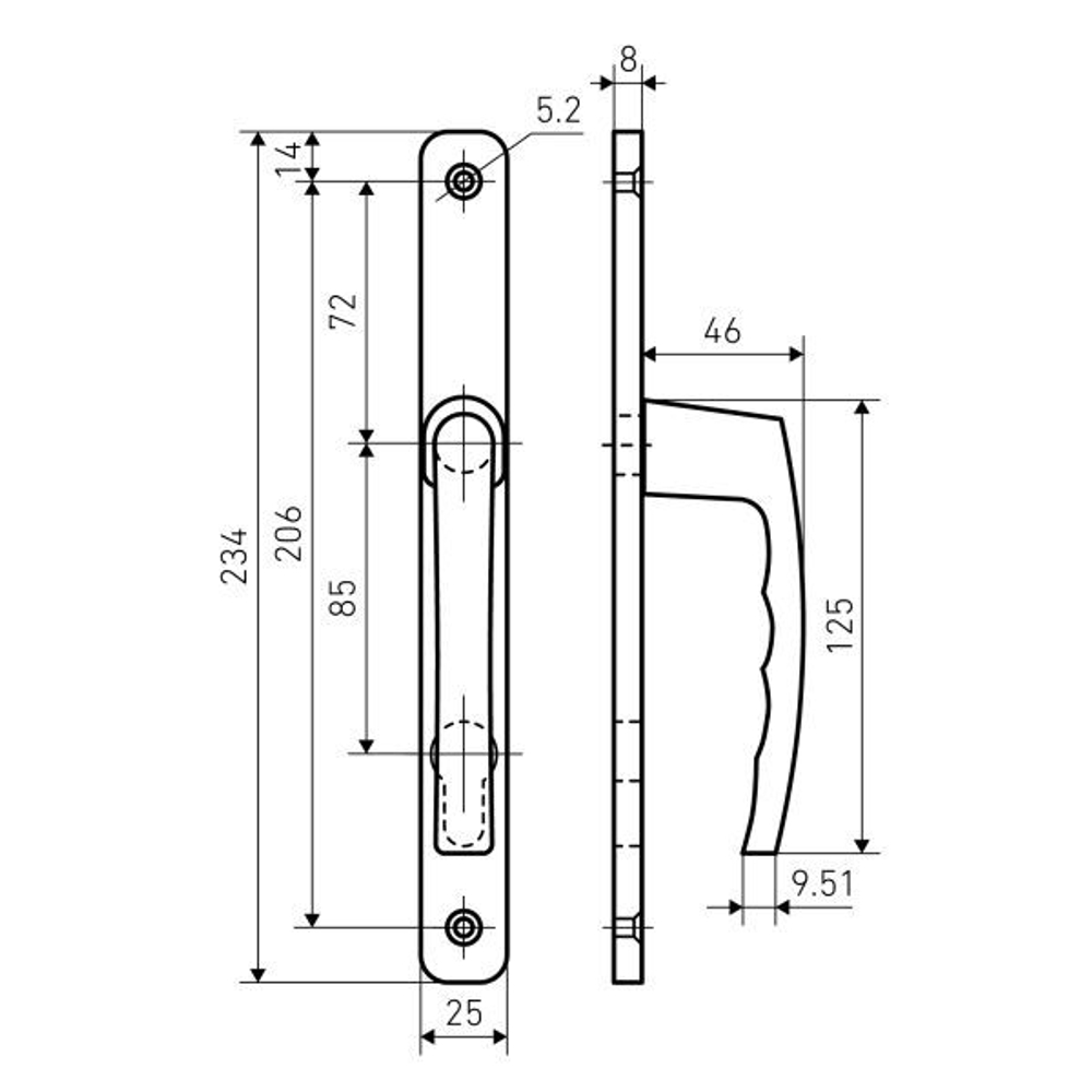 Комплект ручек БУЛАТ РФ 85.25.02.9016 УРАЛ белая с пружин. м/о 85 для узкопроф.