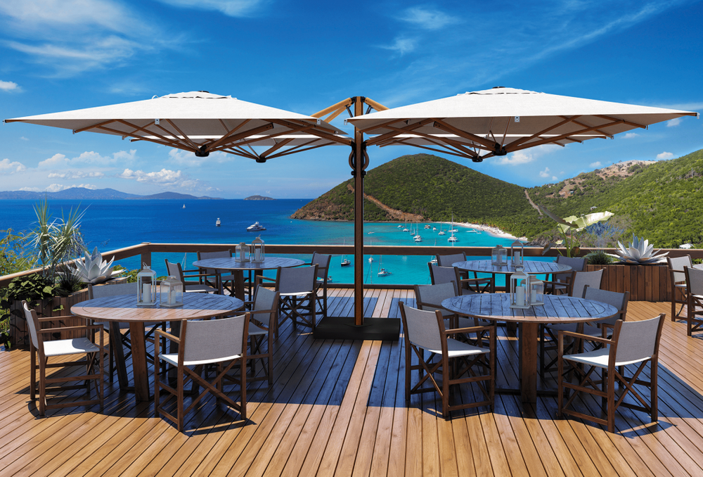 Зонт профессиональный четырехкупольный 6х6 м Scolaro Galaxia Quattro Timber, имитация ироко, слоновая кость