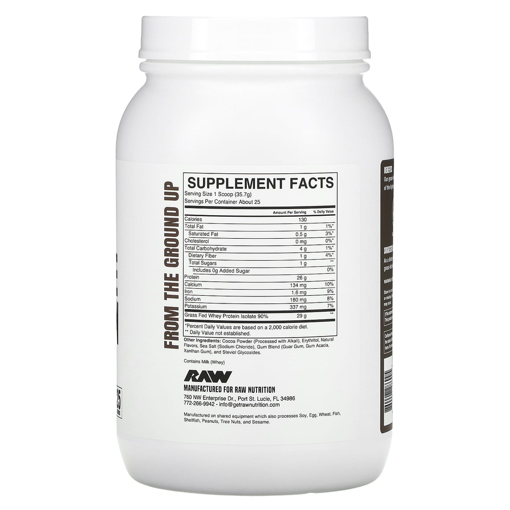 Raw Nutrition, сывороточный изолят сывороточного протеина от коров травяного откорма, со вкусом темного шоколада, 892,5 г (1,97 фунта)