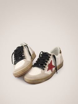 Ball Star in white leather with red star and pony skin heel tab