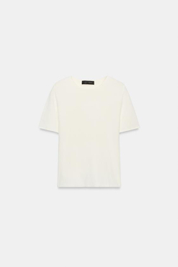 ZARA ТРИКОТАЖНЫЙ ТОП С КОРОТКИМИ РУКАВАМИ, ЭКРЮ