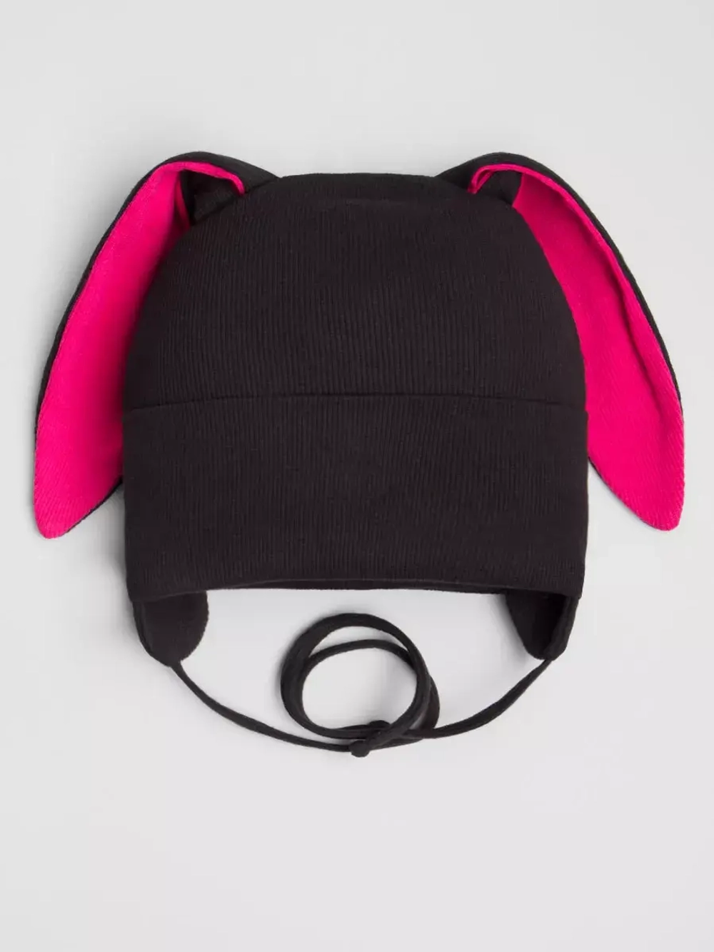 Шапка с ушками для девочки трикотажная на завязках