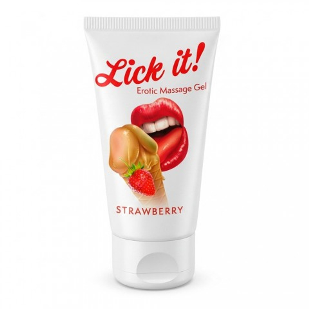 Съедобный массажный гель Lick it! со вкусом клубники 50 мл.