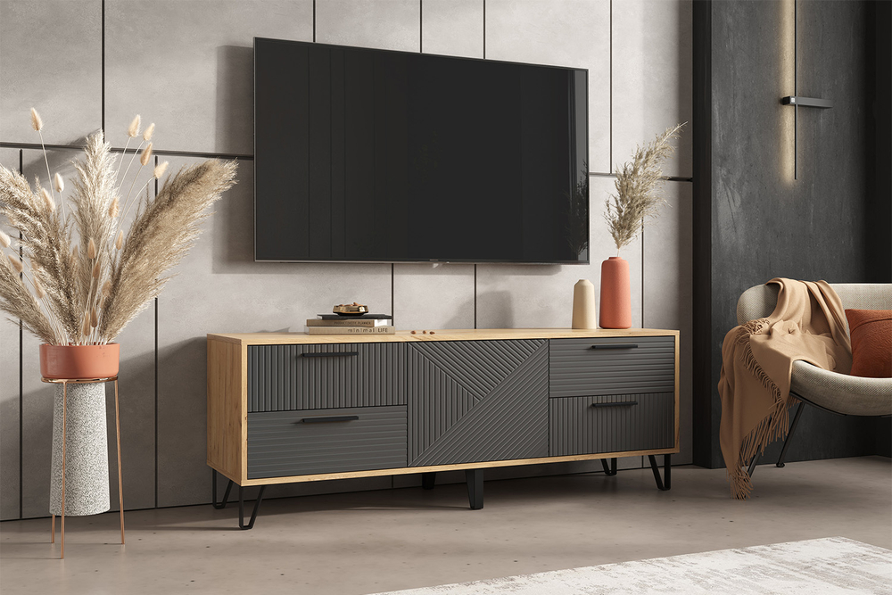 Тумба ТВ Флэш, Браш Графит, Дуб Крафт