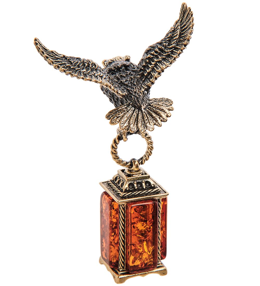 Народные промыслы AM-3248 Фигурка «Сова с фонарем» (латунь, янтарь)