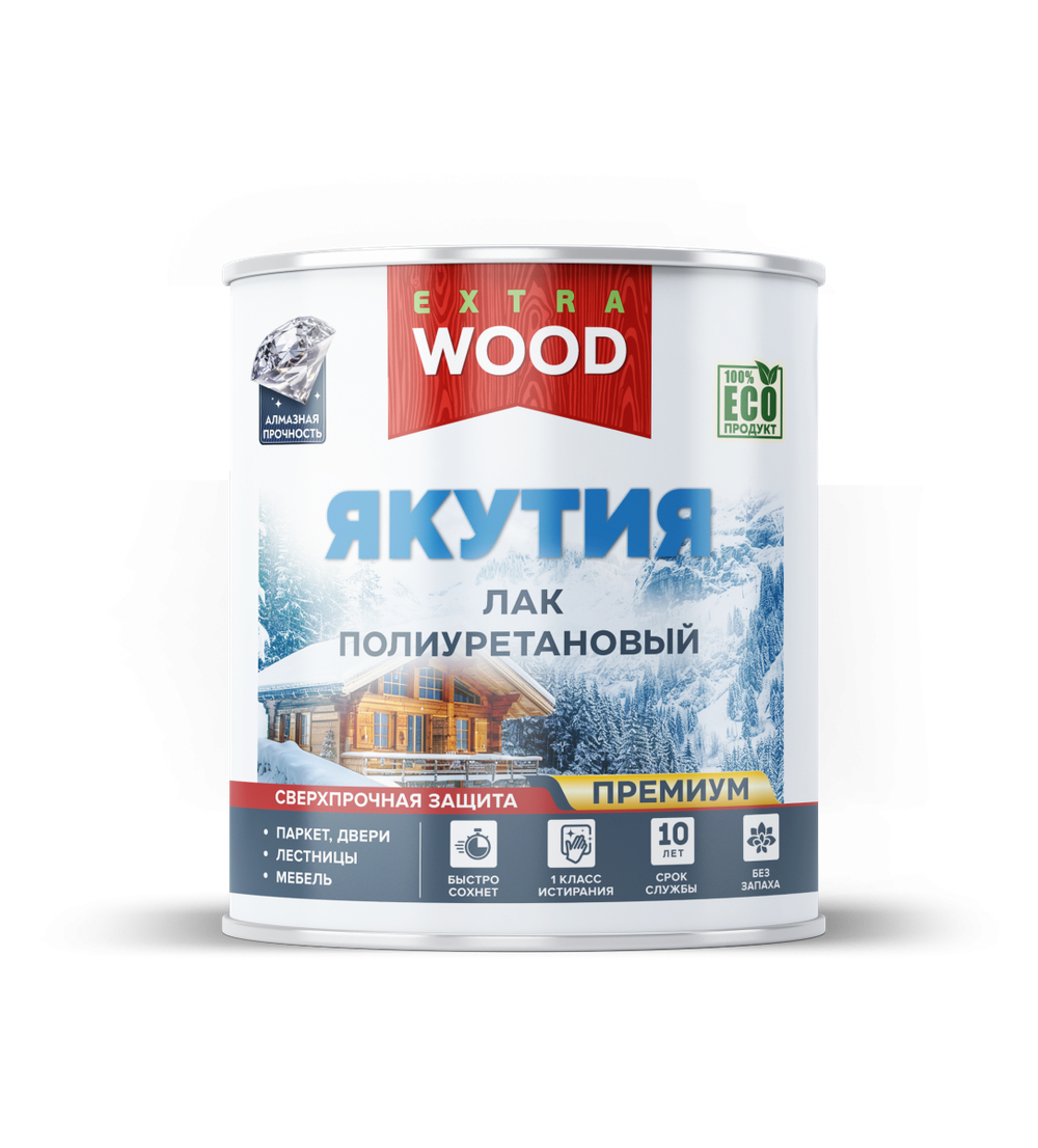 Лак полиуретановый сверхпрочный для древесины ЯКУТИЯ (0,9 л) WOOD EXTRA