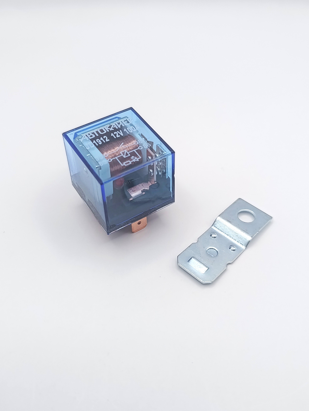 Реле 5-ти контактное, комплект из ДВУХ штук, реле автомобильное 12V 100А с индикатором, с кронштейном, прозрачное