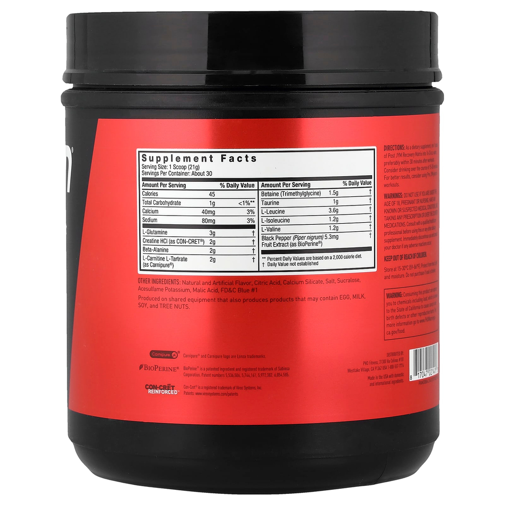 JYM Supplement Science, Post JYM®, аминокислоты с разветвленной цепью и матрица для восстановления, со вкусом голубого арктического холода, 630 г (1,4 фунта)