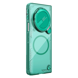 Чехол прозрачный зеленого цвета от Nillkin с металлической крышкой и поддержкой беспроводной зарядки MagSafe на OPPO Find N5, серия Iceblade Fold Magnetic