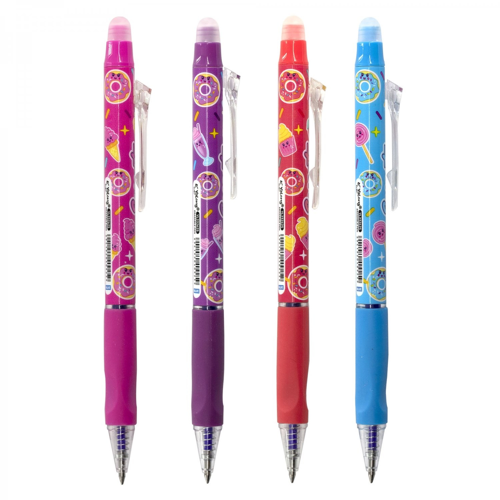 Ручка гелевая пиши-стирай, автоматическая Yalong, "Cupcakes" 0,5 мм, синяя, резин. грип, круглый цв. пласттик. корпус, пласт. уп.