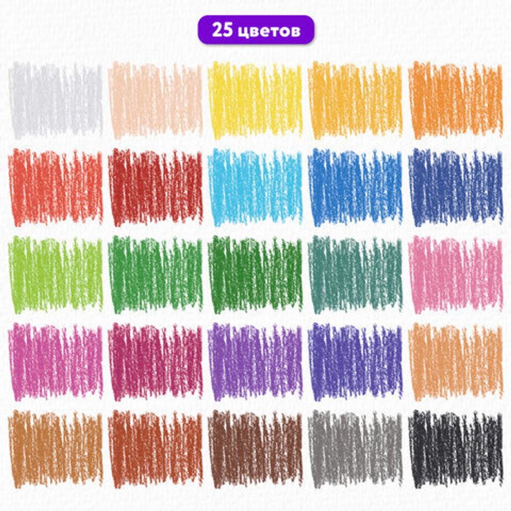Пастель масляная восковые мелки утолщенные 25 цветов с точилкой и держателем, BRAUBERG PREMIUM, 272712