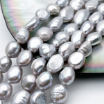 Жемчуг бусины, цвет серый, размер около 7,8-8,8*6,8-7,2 мм, цена за отрезок 17 см (1/2 нити)