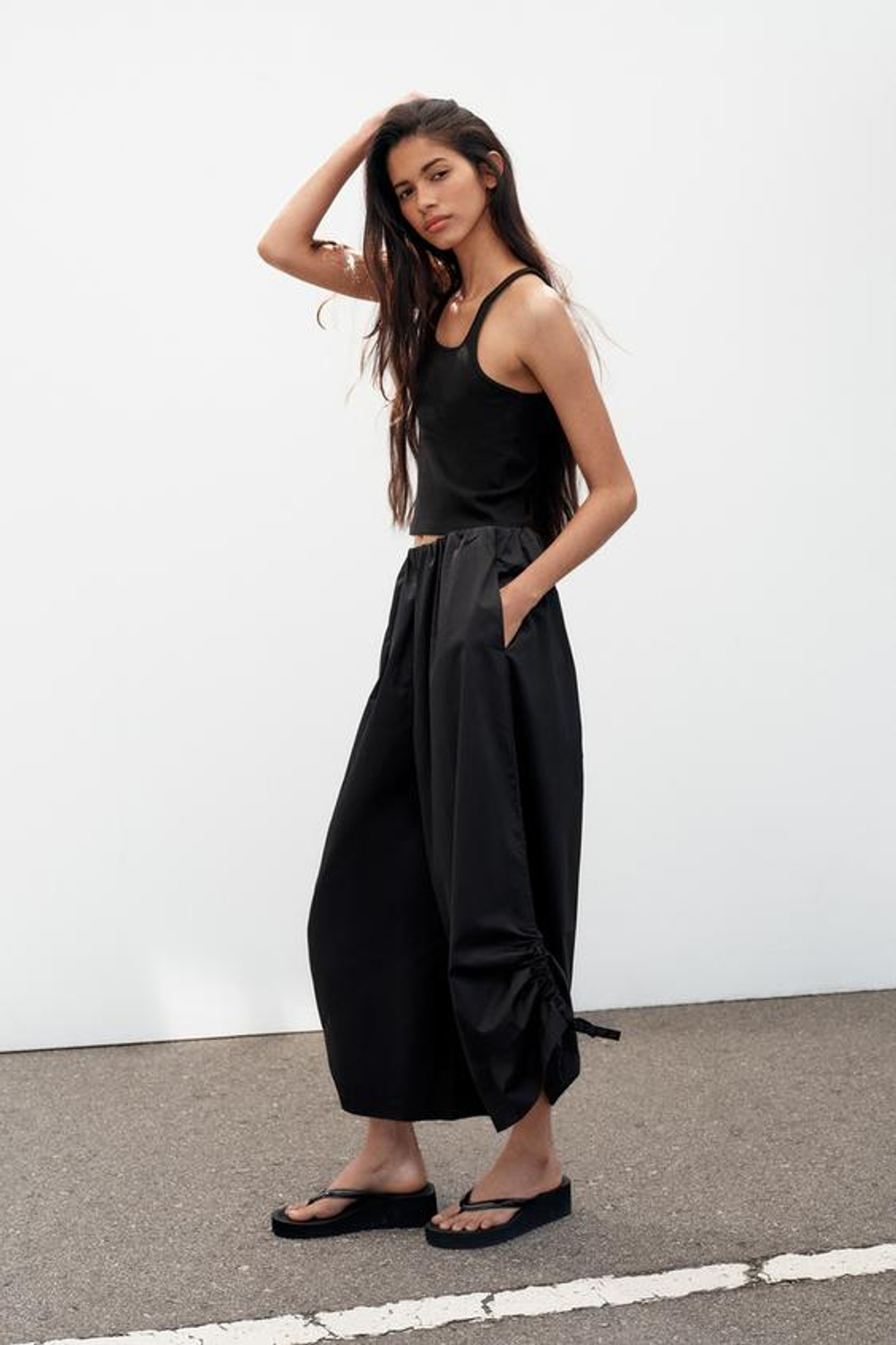 ZARA БРЮКИ КЮЛОТЫ С РЕГУЛИРУЕМЫМ НИЗОМ, ЧЕРНЫЙ