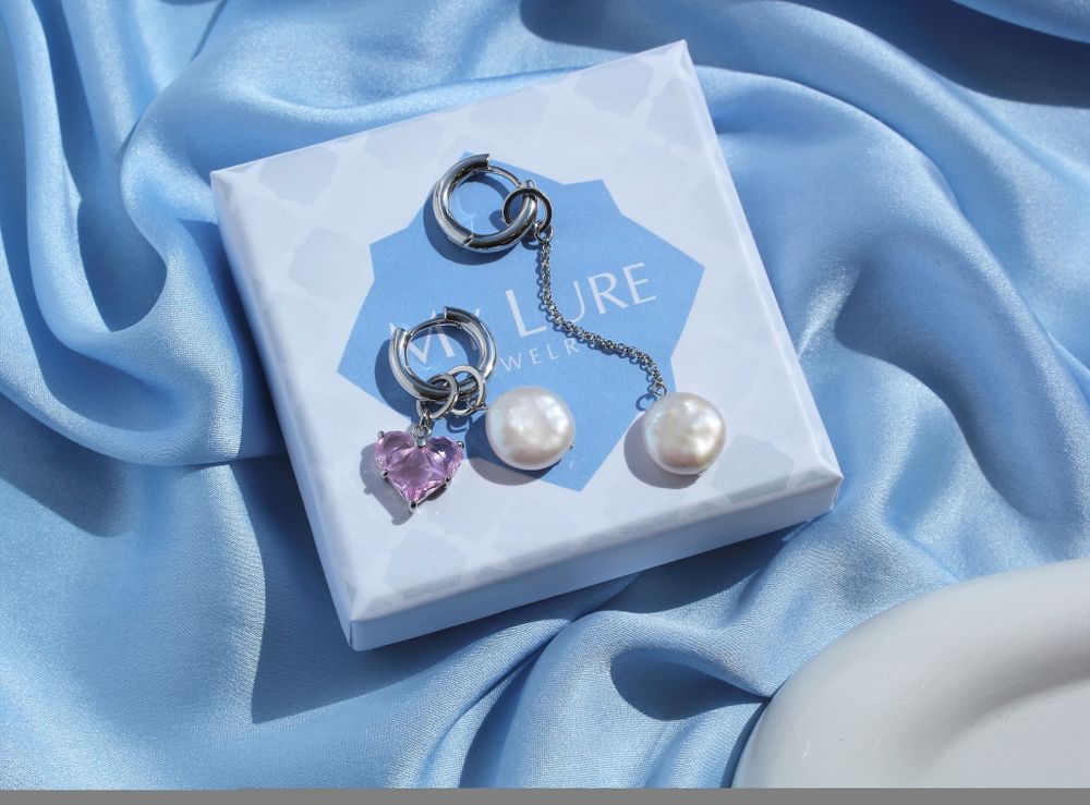 Серьги трансформеры Pearls and heart