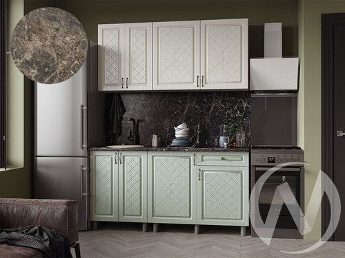 Кухня Вильма 1.6м (корпус белый/айвори; васаби) 38мм королевский опал