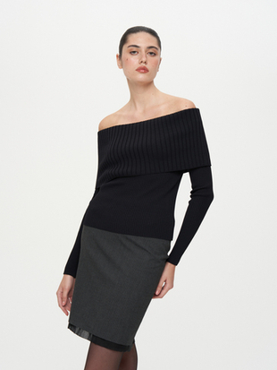 Топ трикотажный с отворотом и длинными рукавами