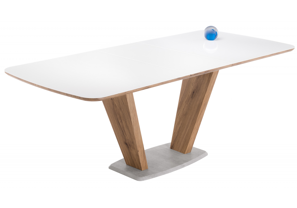 Стол стеклянный Woodville на тумбе Петир 160 белый, дуб монтана