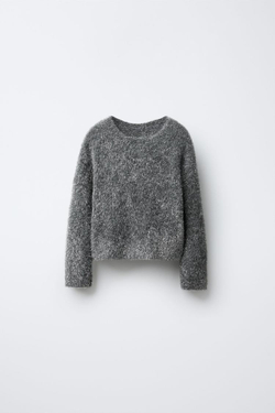 ZARA СВИТЕР ИЗ ВОРСИСТОГО ТРИКОТАЖА С БЛЁСТКАМИ, СЕРЕБРИСТЫЙ