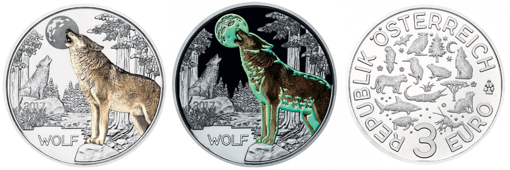 Австрия 3 евро, 2017 Волк