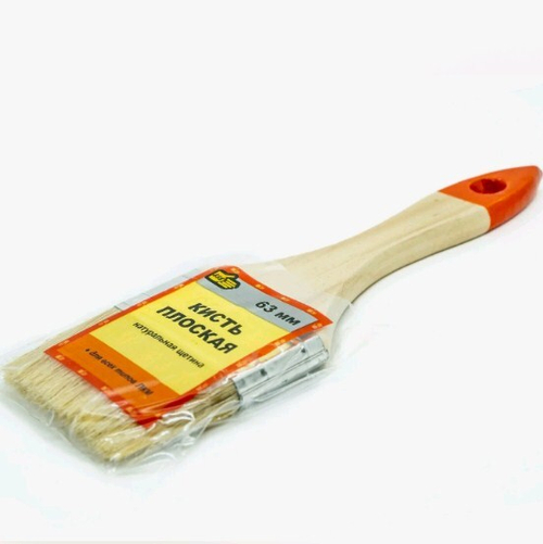 Кисть плоская Стандарт  63мм  / нат.щет, оц.оправка, лак.дер.руч (888) 0126240