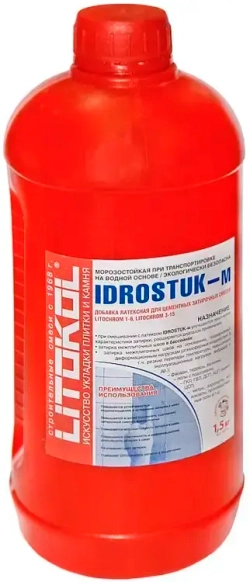 Латексная добавка Литокол Idrostuk-m для повышения прочности, трещиностойкости и долговечности цементных затирок