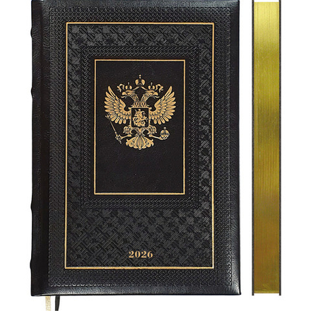 Ежедневник дат. 2026г А5 deVENTE Symbol 336стр.,черный, тв.обложка, кожзам, золотой срез