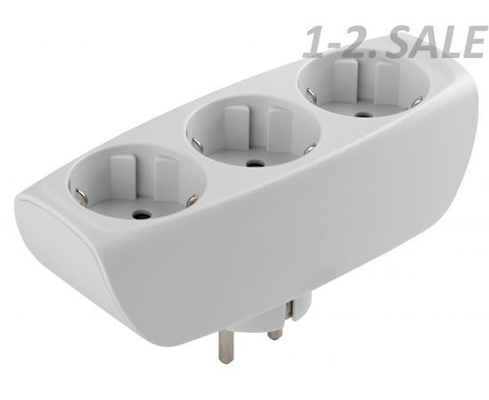 Тройник SP-3e-W ЭРА розетка электрический / Разветвитель с заземлением, 3 розетки, со шторками, плоский, 16А, белый