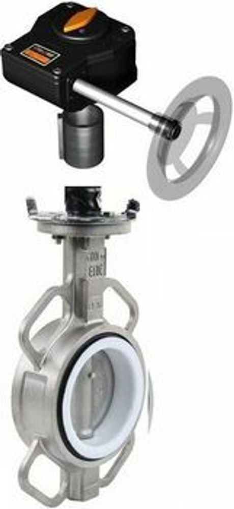 Water butterfly valve Elephant 316L-316L-PTFE body material - stainless steel AISI 316L, disk material - stainless steel AISI 316L, seal - PTFE with gear Pro-Gear Q-W