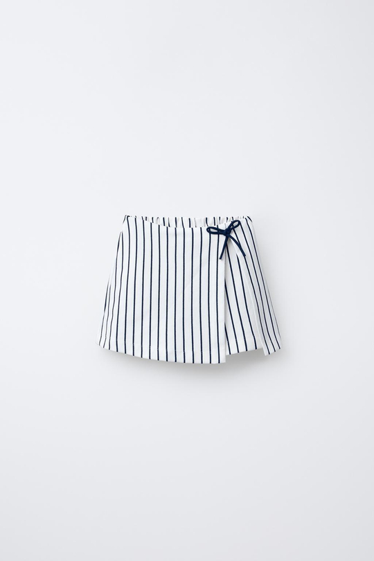 ZARA ЮБКА-ШОРТЫ В ПОЛОСКУ С БАНТОМ, МОРСКОЙ СИНИЙ