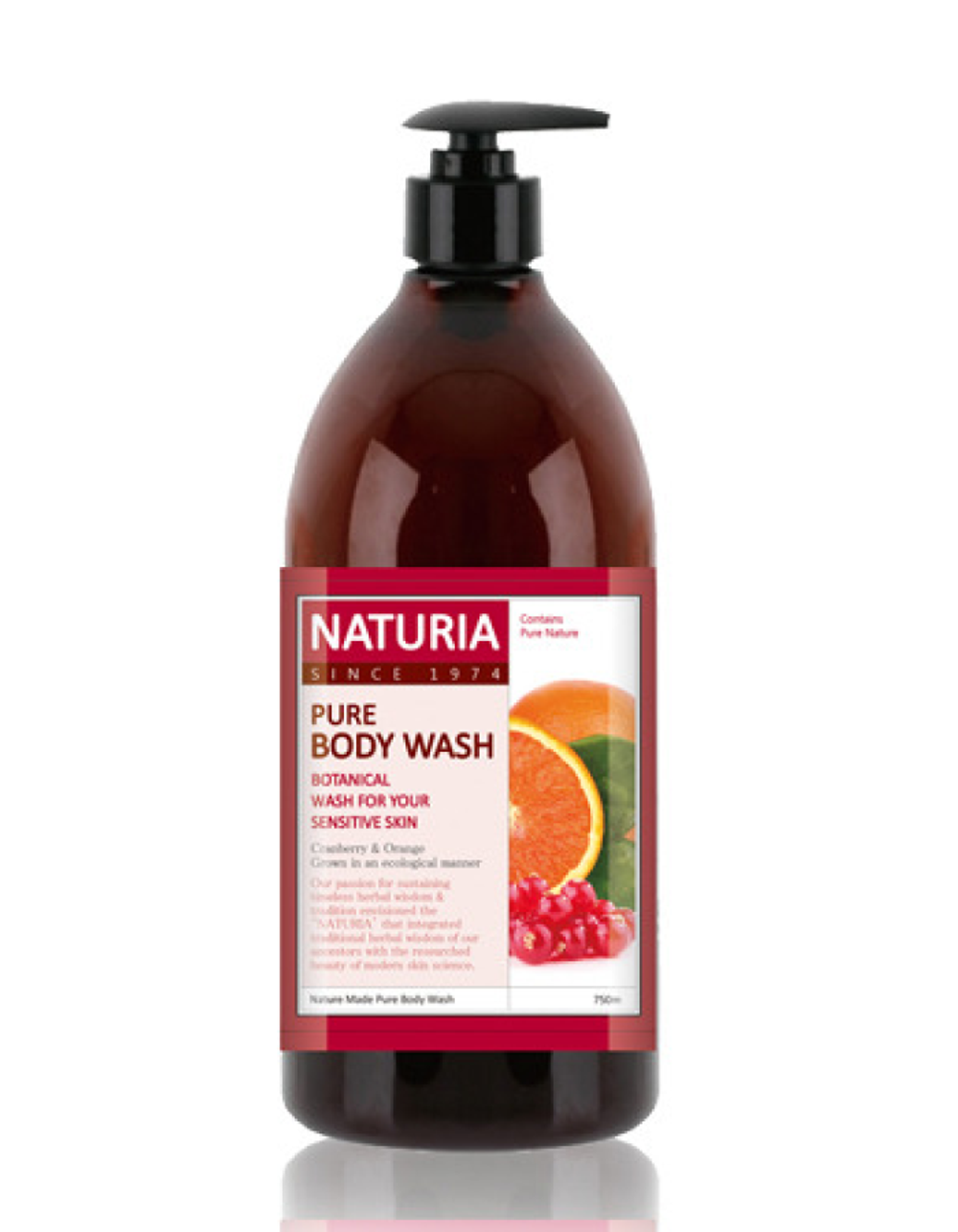 [NATURIA] Гель для душа КЛЮКВА/АПЕЛЬСИН PURE BODY WASH Cranberry & Orange, 750мл