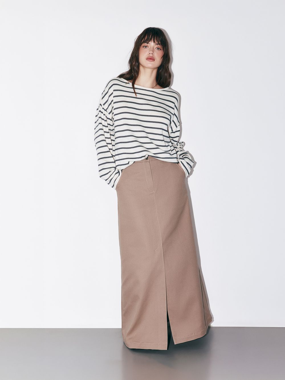 Лонгслив вязаный "Молоко/Графит" женский