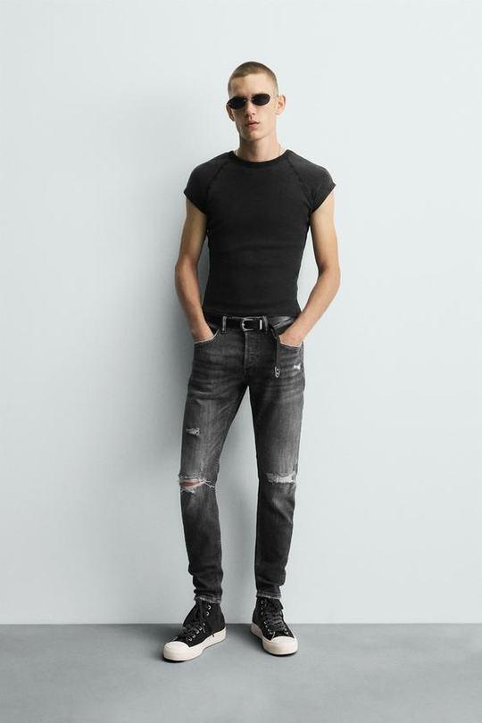ZARA ДЖИНСЫ SKINNY FIT С РАЗРЕЗАМИ, СЕРЫЙ