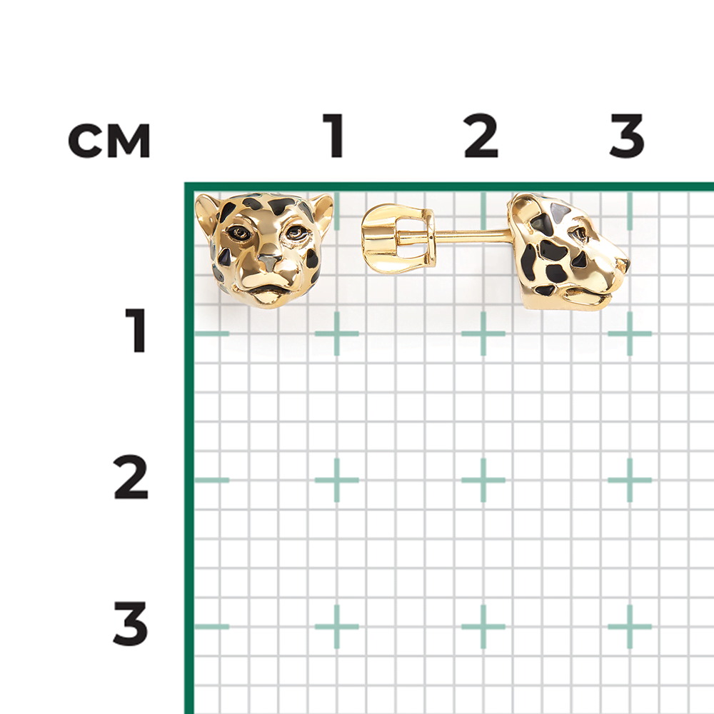 Серьги-пусеты «Леопарды» из лимонного золота с эмалью