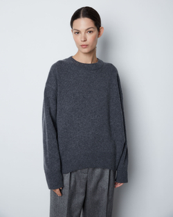 Джемпер из смесового кашемира с круглым вырезом темно-серый