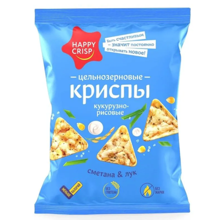 Чипсы кукурузно-рисовые Happy Crisp со вкусом сметаны и лука 50 гр