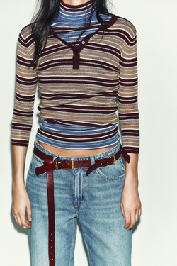 ZARA ФУТБОЛКА В ПОЛОСКУ С ДЛИННЫМ РУКАВОМ, РАЗНОЦВЕТНЫЙ