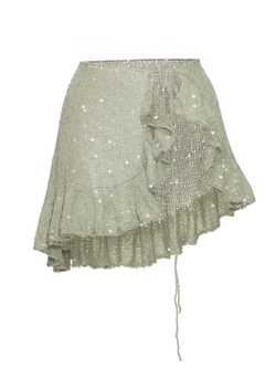 Вязаная юбка c воланами matcha зеленый