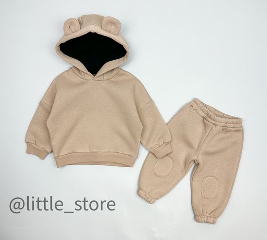 Комплект из футера с начесом "Медвежонок" песочный