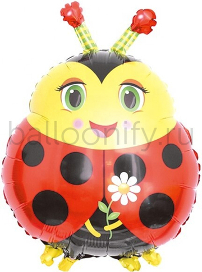 Шар (26''/66 см) Фигура, Божья коровка с цветком, 1 шт.
