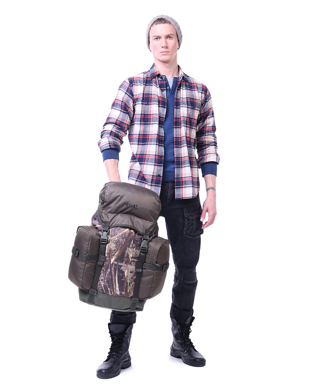 Рюкзак туристический Prival Кузьмич 70, камуфляж Лес + хаки