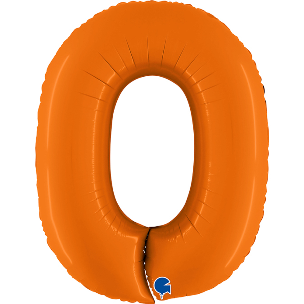 Шар (40''/102 см) Цифра, 0, Оранжевый, Сатин, 1 шт. в уп.
