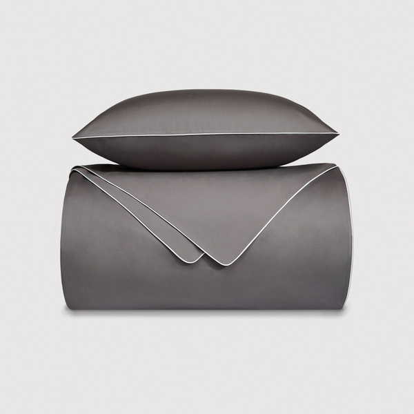 Постельное белье 2 спальное евро Сlaire&Caroll Lune темно-серое с белым кантом