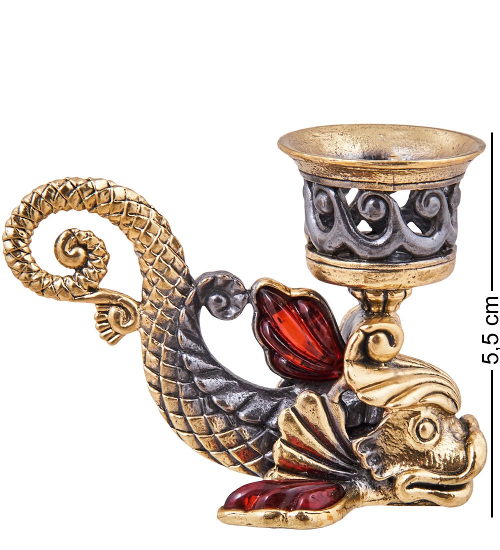 Народные промыслы AM-3914 Подсвечник «Рыба» (латунь, янтарь)