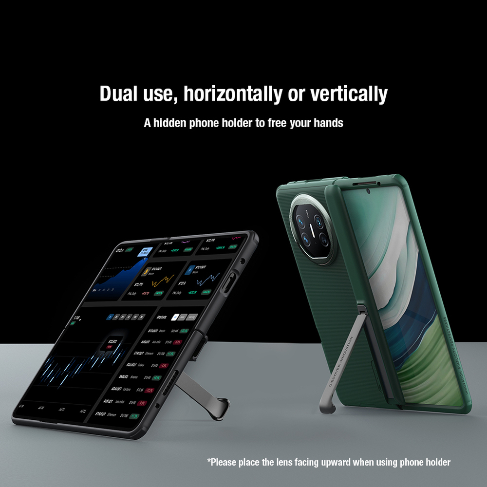 Усиленный чехол зеленого цвета от Nillkin для Huawei Mate X5, серия Super Frosted Shield Fold (версия с подставкой)