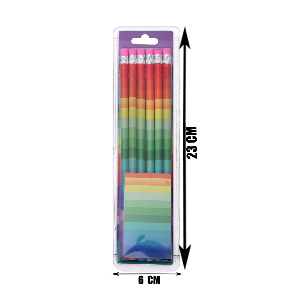 Набор карандашей 6 штук чёрнографитных с ластиком Радуга , твёрдость НВ