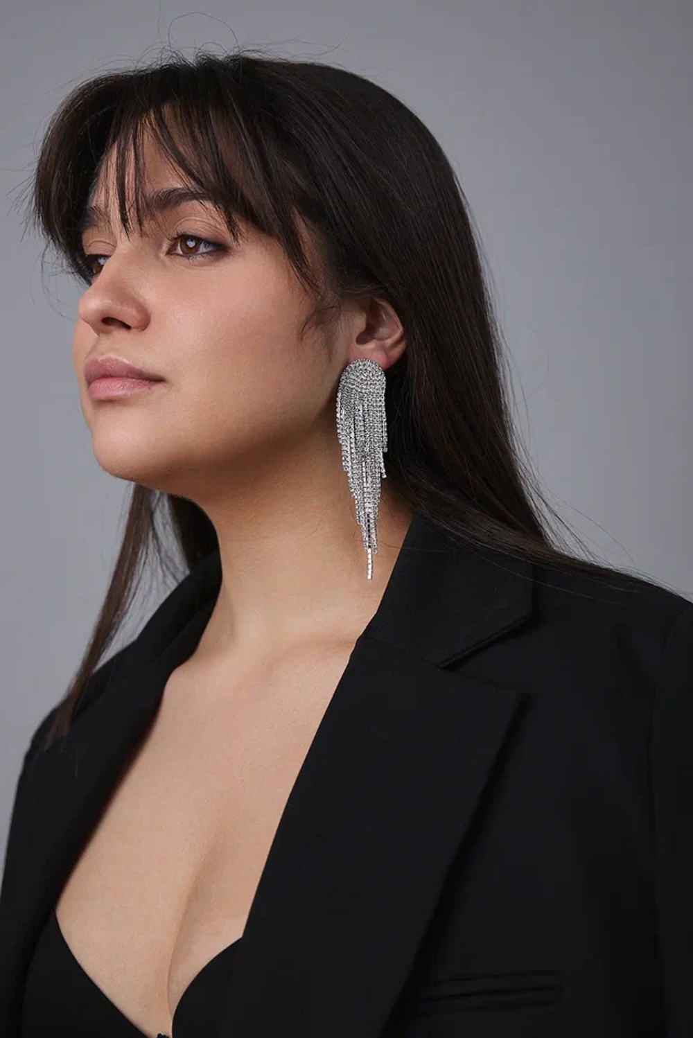 Серьги пусеты длинные из серебряных кругов