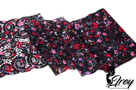 03-196 Кружево эластичное 19 см, фламенко, черный/красный