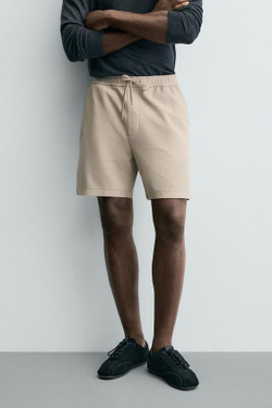 ZARA ШОРТЫ КОМФОРТНОЙ ПОСАДКИ ИЗ РЕЛЬЕФНОЙ ТКАНИ, БЕЖЕВЫЙ